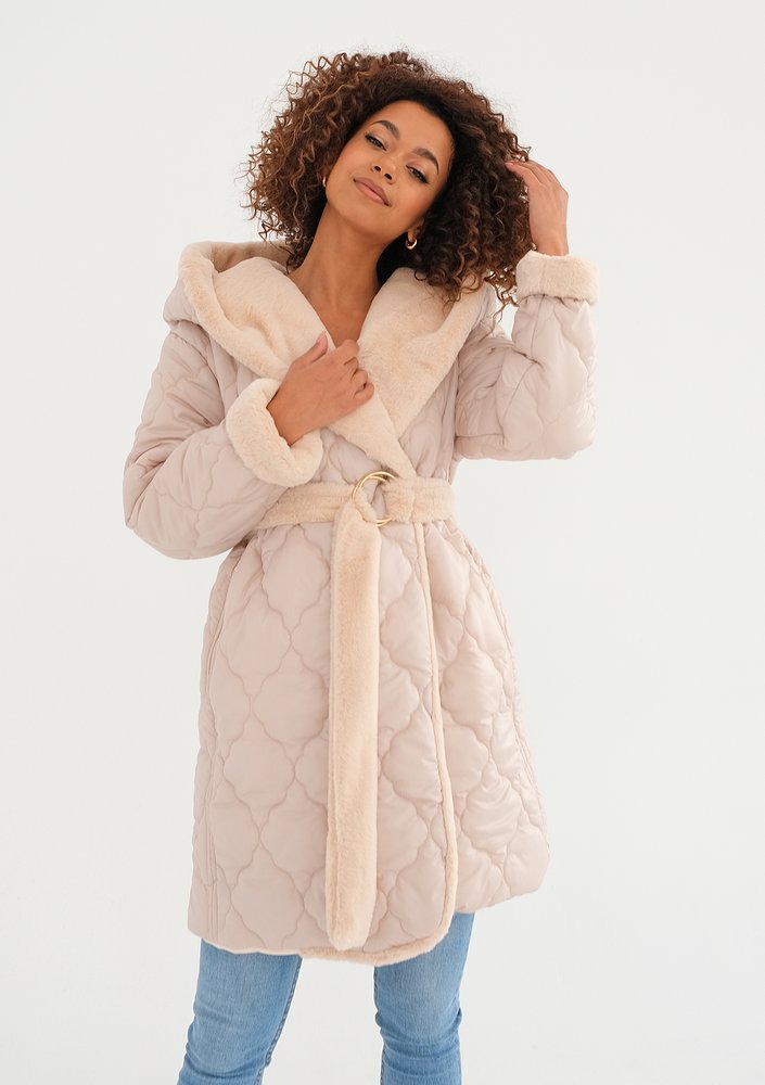 Numi - Beige quilted tied coat