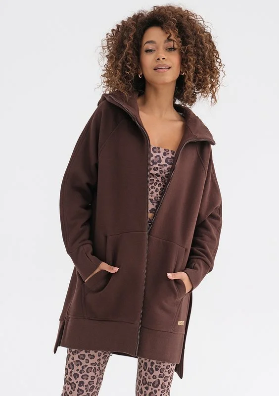 Heet - Long dark brown zipped hoodie