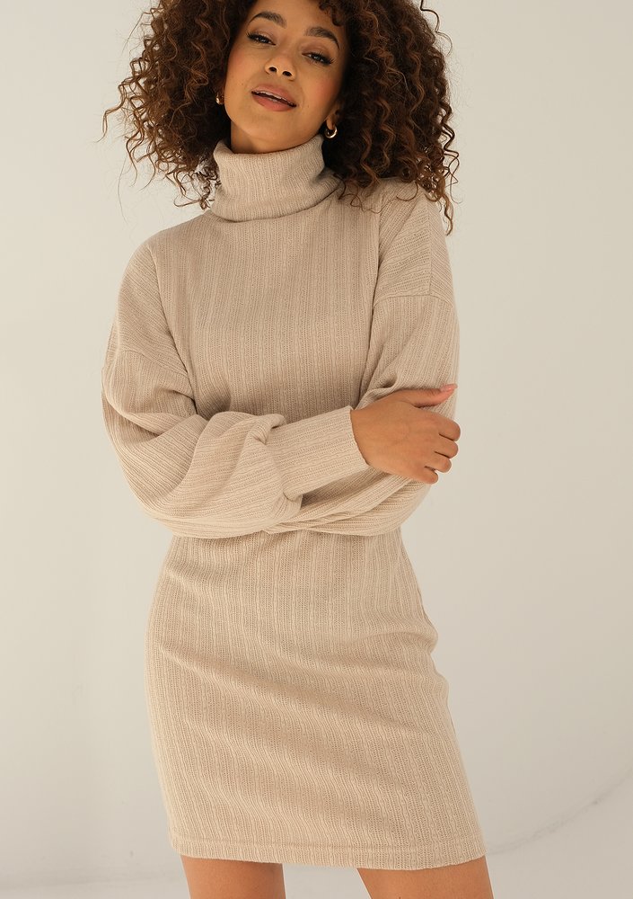 Korina - Beige knitted turtleneck dress