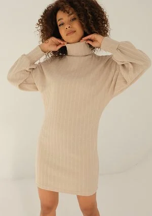 Korina - Beige knitted turtleneck dress