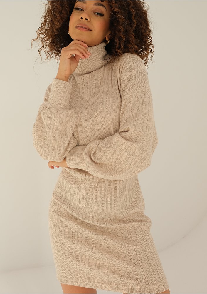 Korina - Beige knitted turtleneck dress