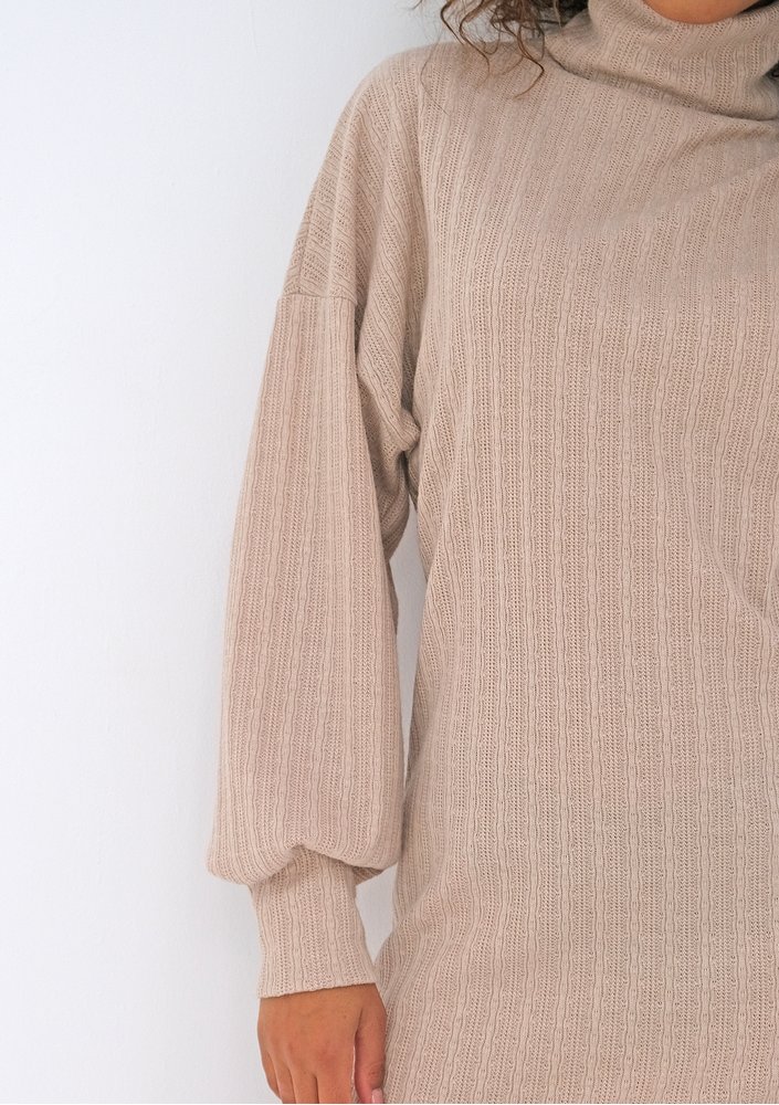 Korina - Beige knitted turtleneck dress