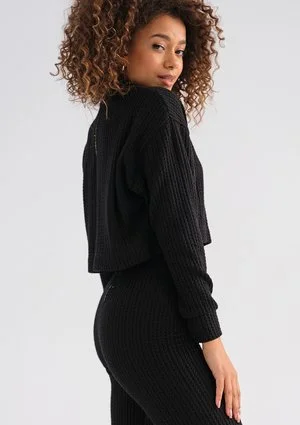 Erato - Short black knitted turtleneck blouse