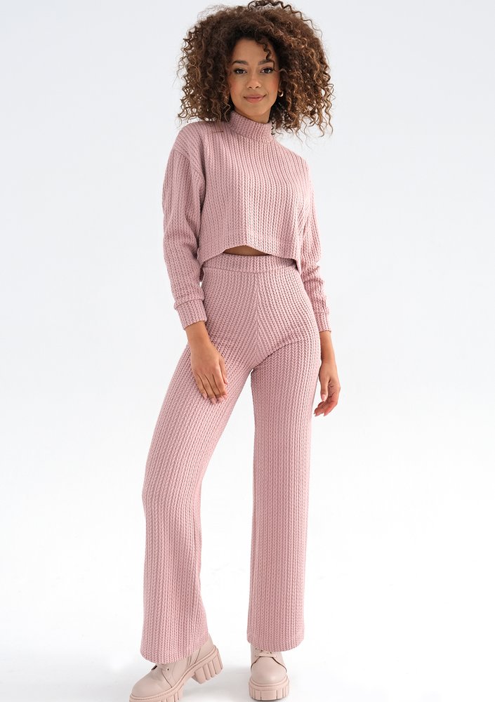 Erato - Short powder pink knitted turtleneck blouse