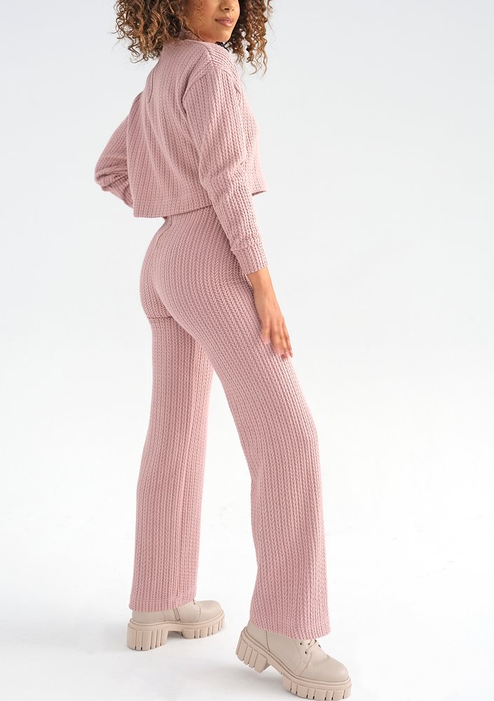 Erato - Short powder pink knitted turtleneck blouse