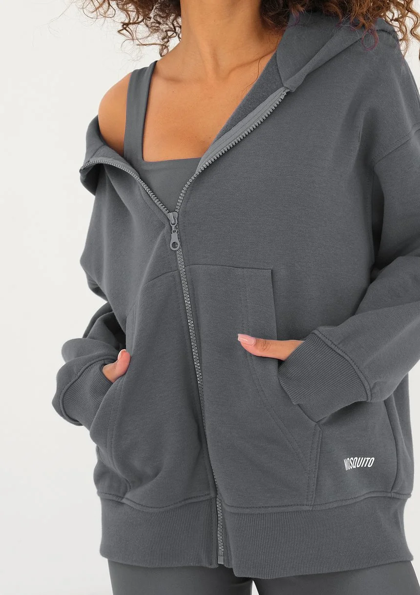 York - Dark stone grey oversize zipped hoodie