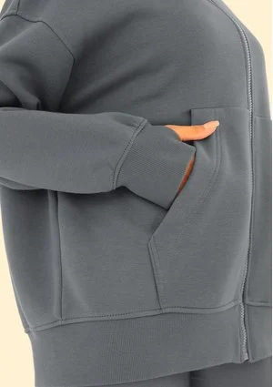 York - Dark stone grey oversize zipped hoodie