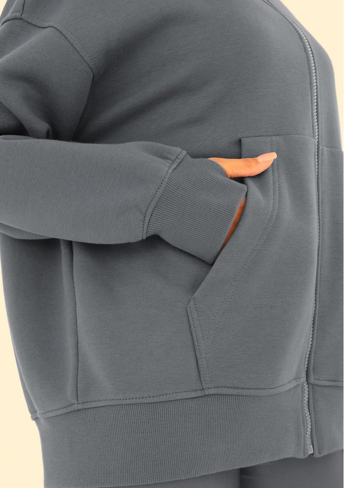 York - Dark stone grey oversize zipped hoodie