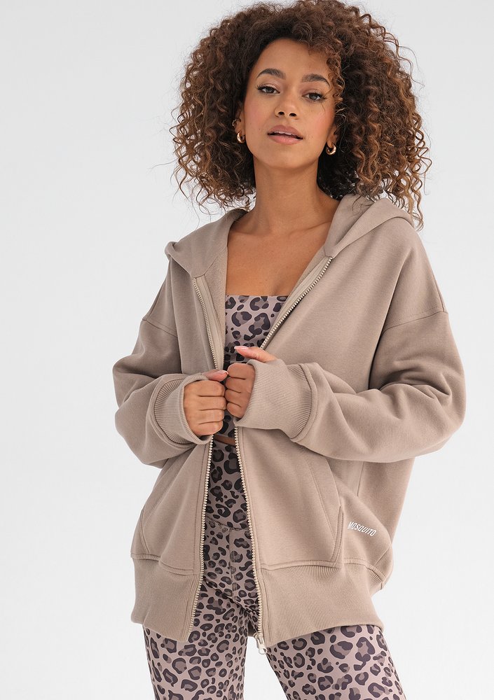 York - Coffee beige oversize zipped hoodie