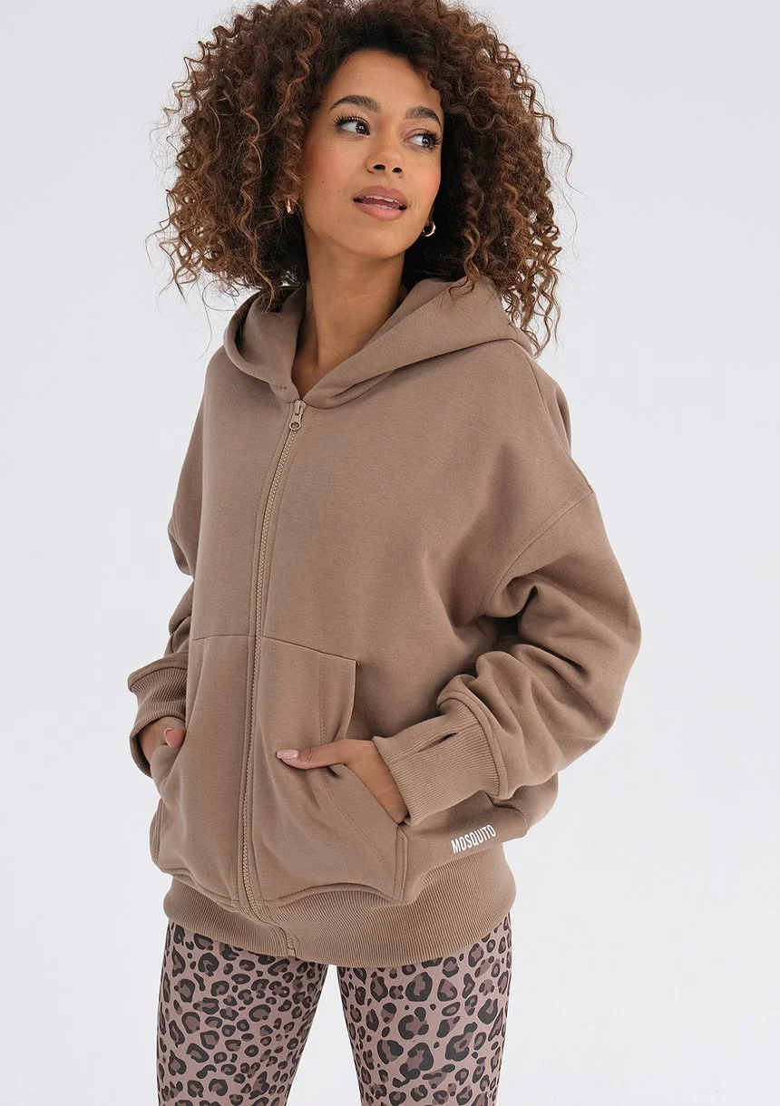 York - Coffee beige oversize zipped hoodie