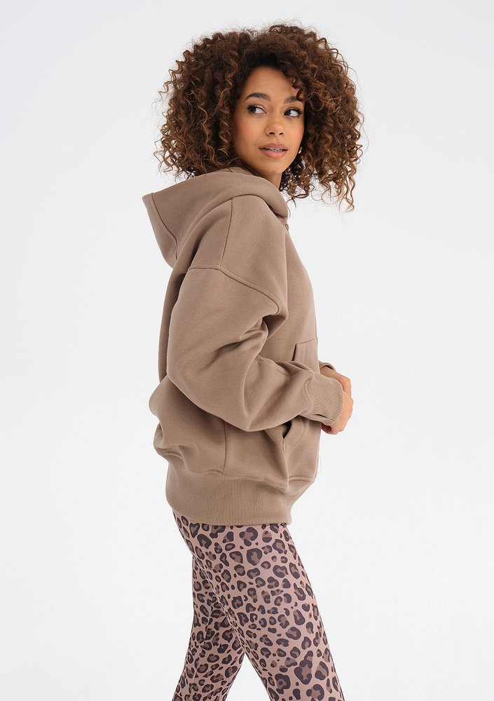 York - Coffee beige oversize zipped hoodie