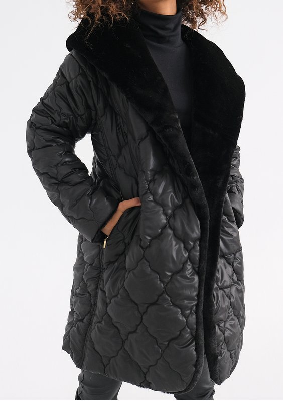 Numi - Black quilted tied coat
