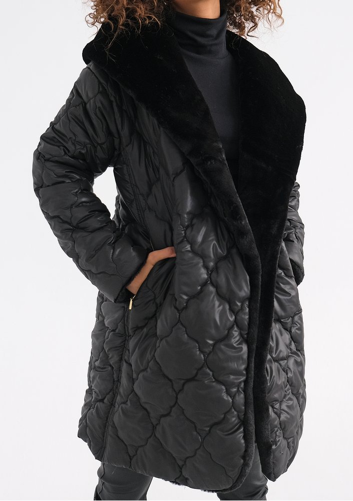 Numi - Black quilted tied coat
