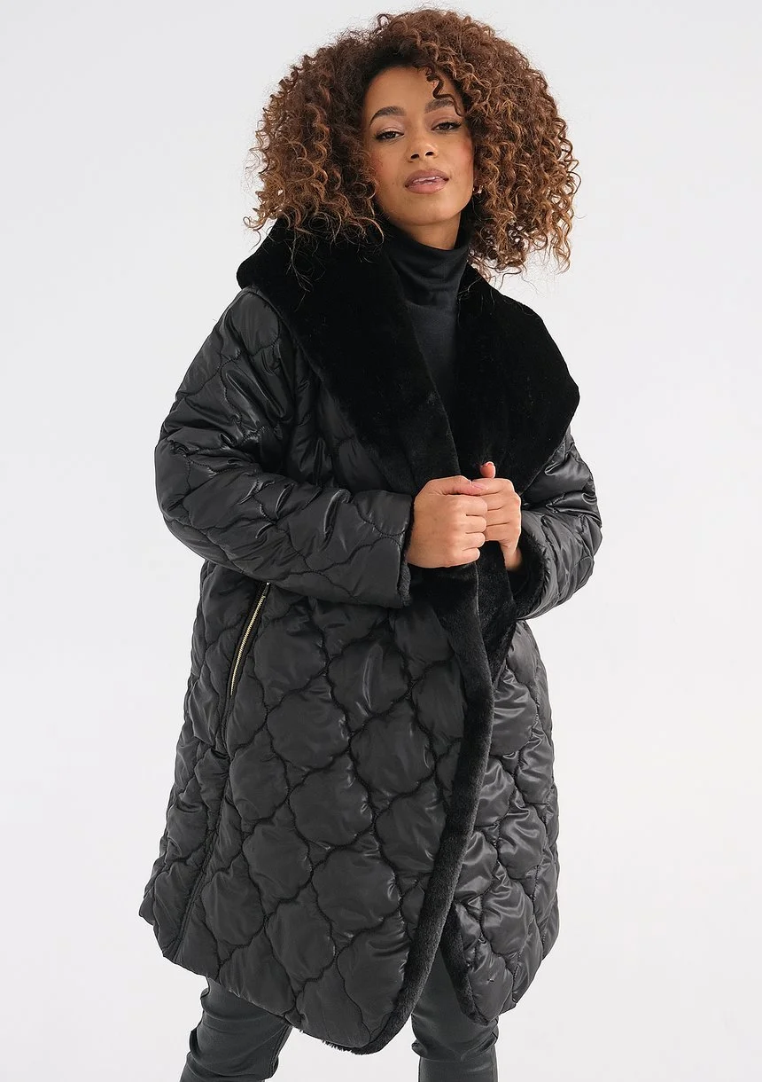 Numi - Black quilted tied coat
