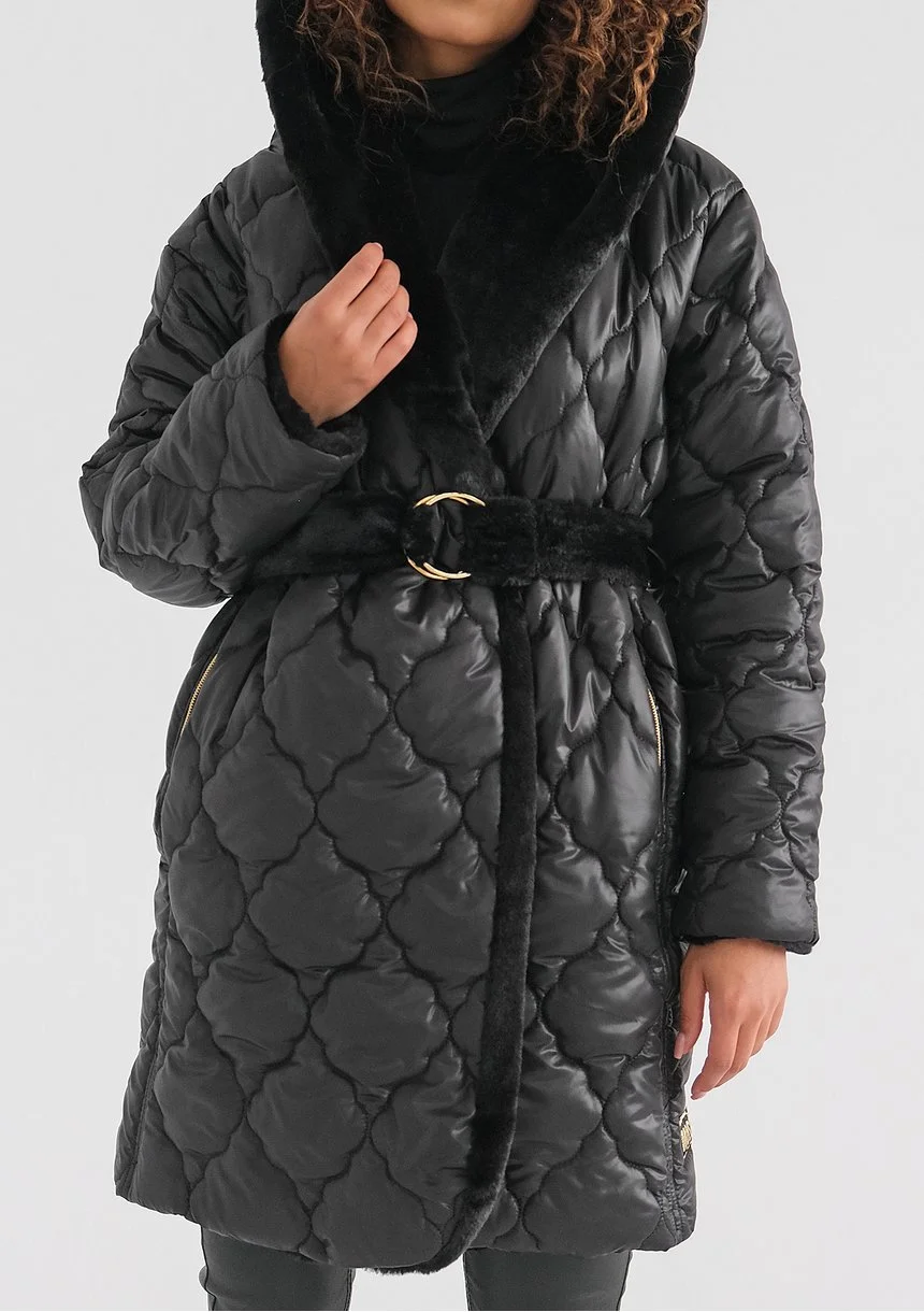 Numi - Black quilted tied coat