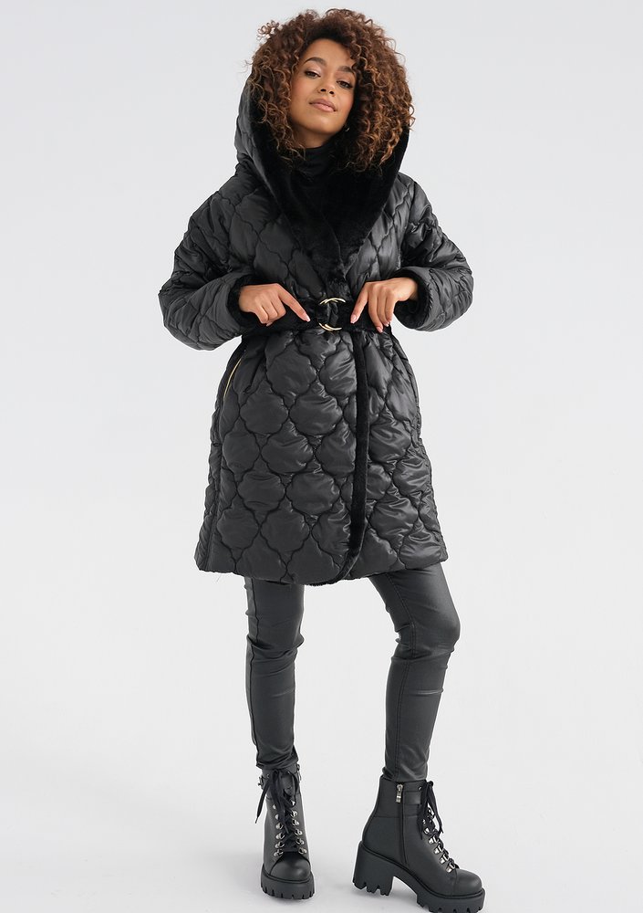 Numi - Black quilted tied coat