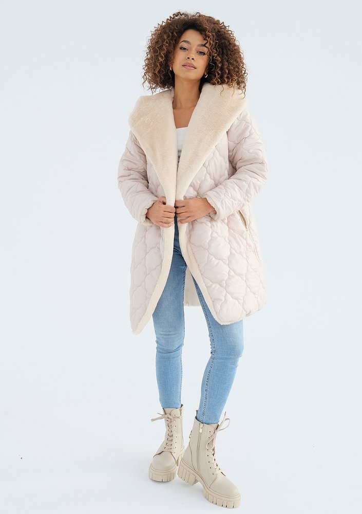 Numi - Beige quilted tied coat