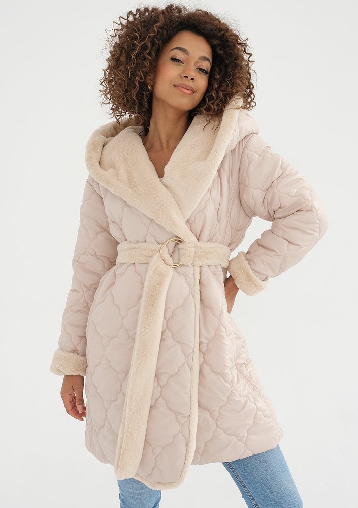 Numi - Beige quilted tied coat