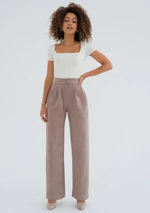 Lysse - Taupe faux suede trousers