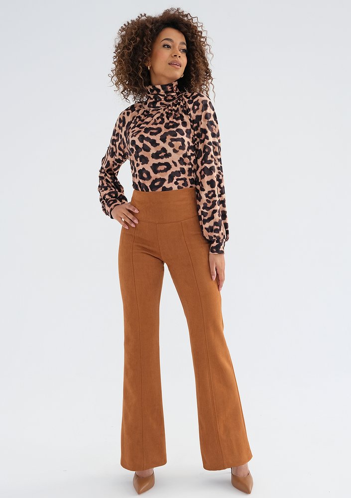 Trevi - Caramel brown faux suede trousers