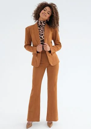 Trevi - Caramel brown faux suede trousers