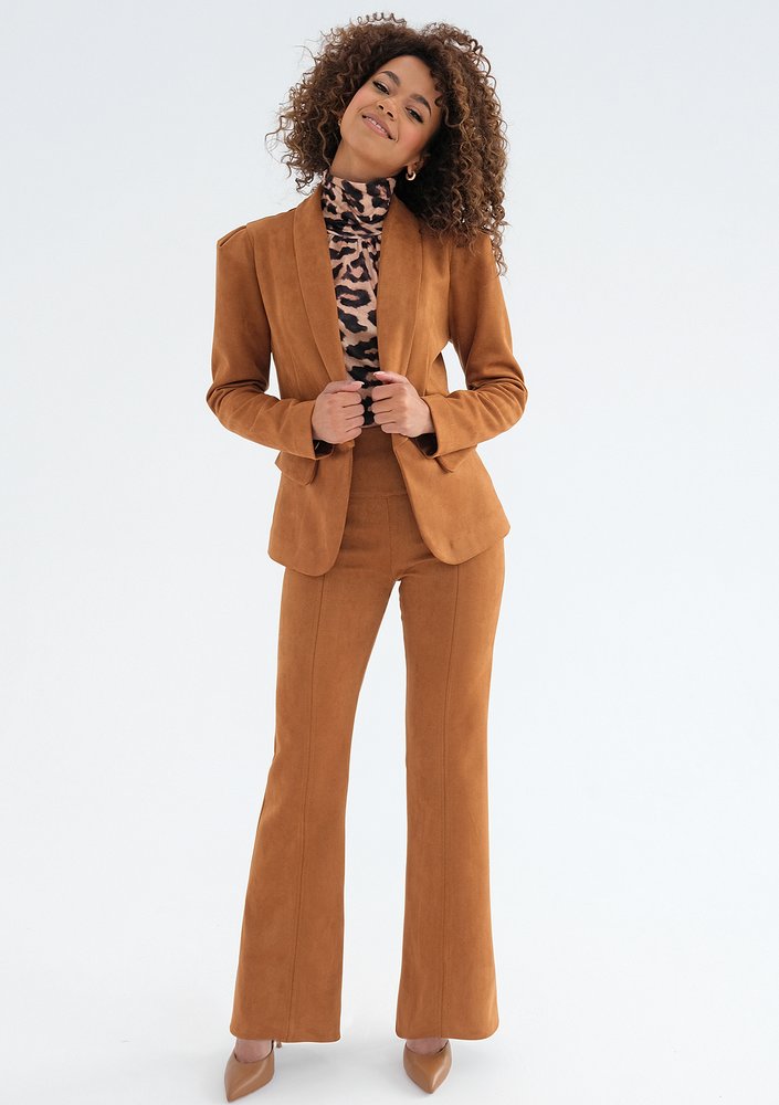 Delani - Caramel brown faux suede blazer