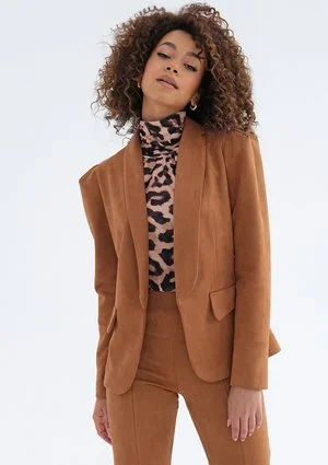 Delani - Caramel brown faux suede blazer