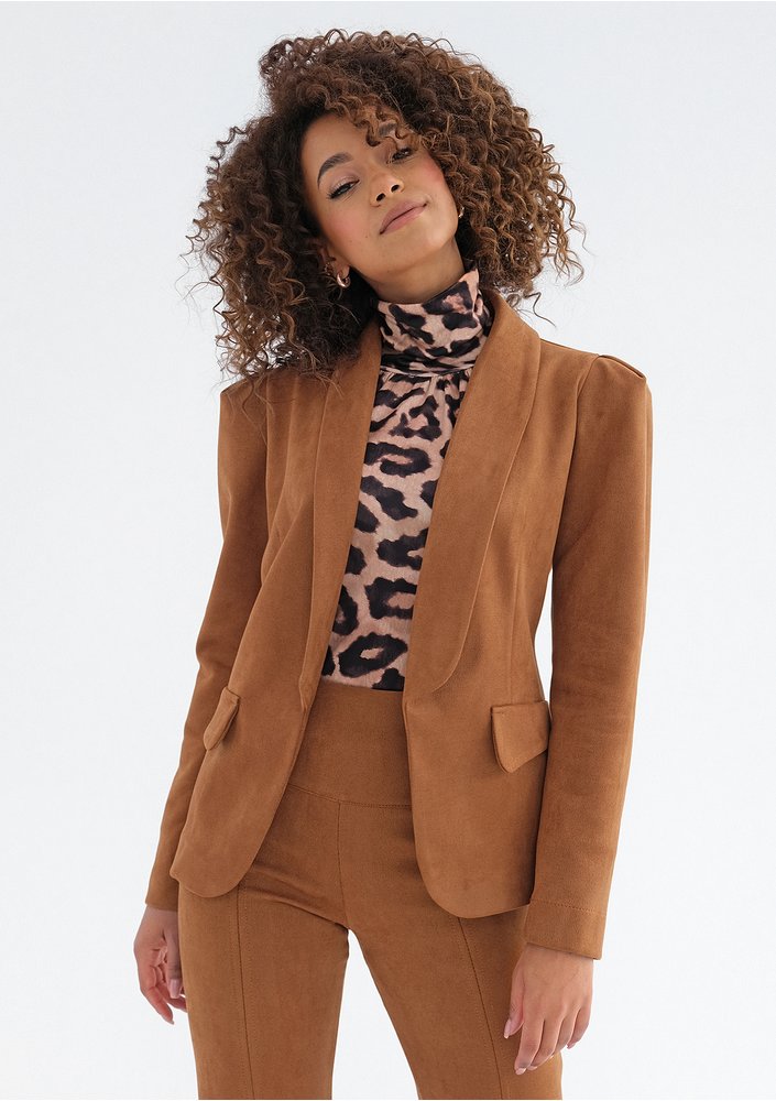 Delani - Caramel brown faux suede blazer