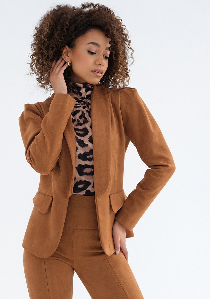 Delani - Caramel brown faux suede blazer