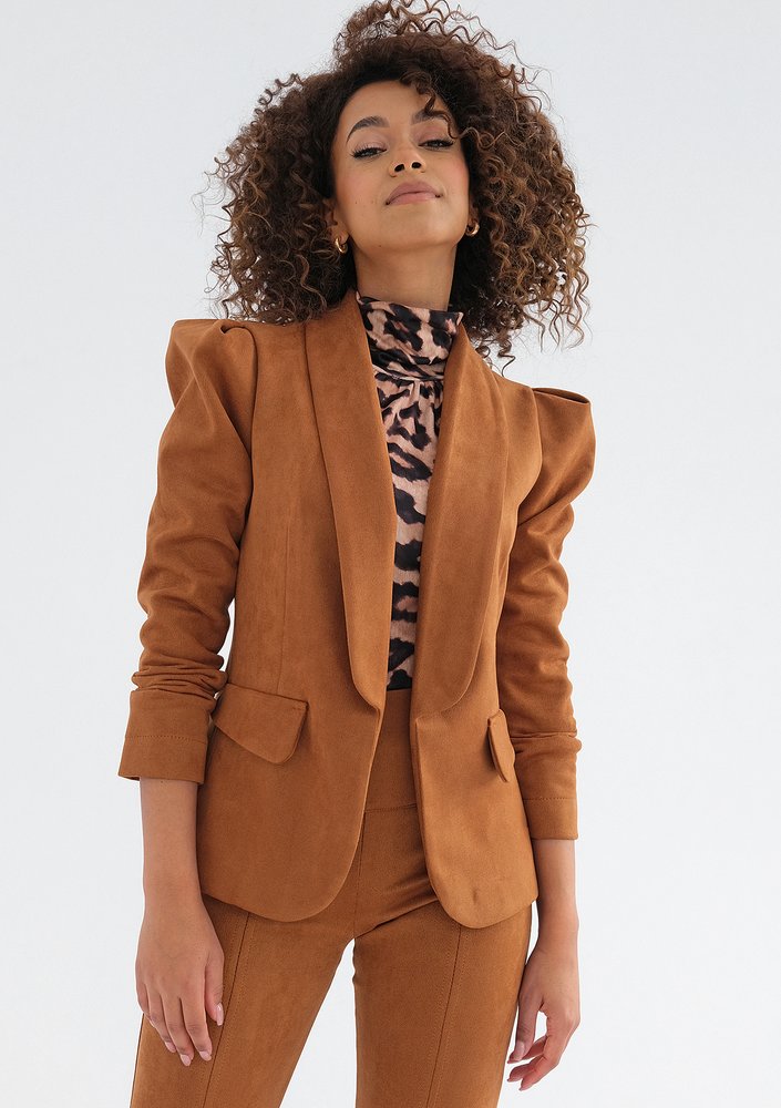 Delani - Caramel brown faux suede blazer