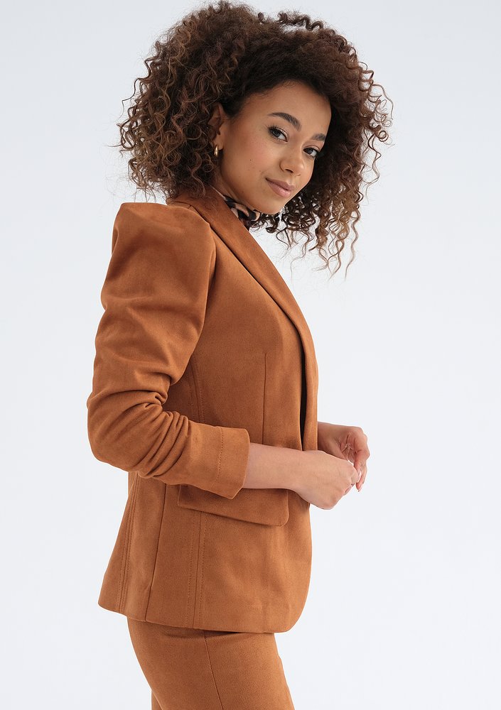 Delani - Caramel brown faux suede blazer