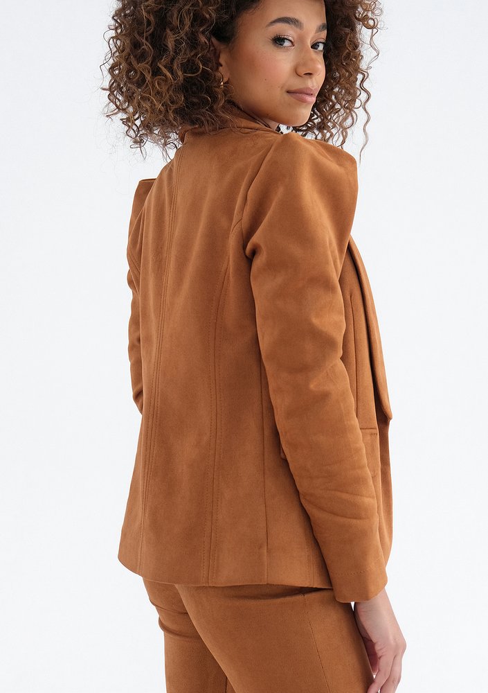 Delani - Caramel brown faux suede blazer