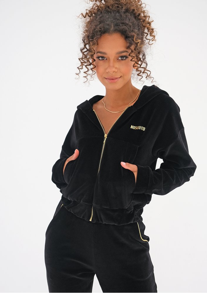 Rozpinana bluza welurowa czarna