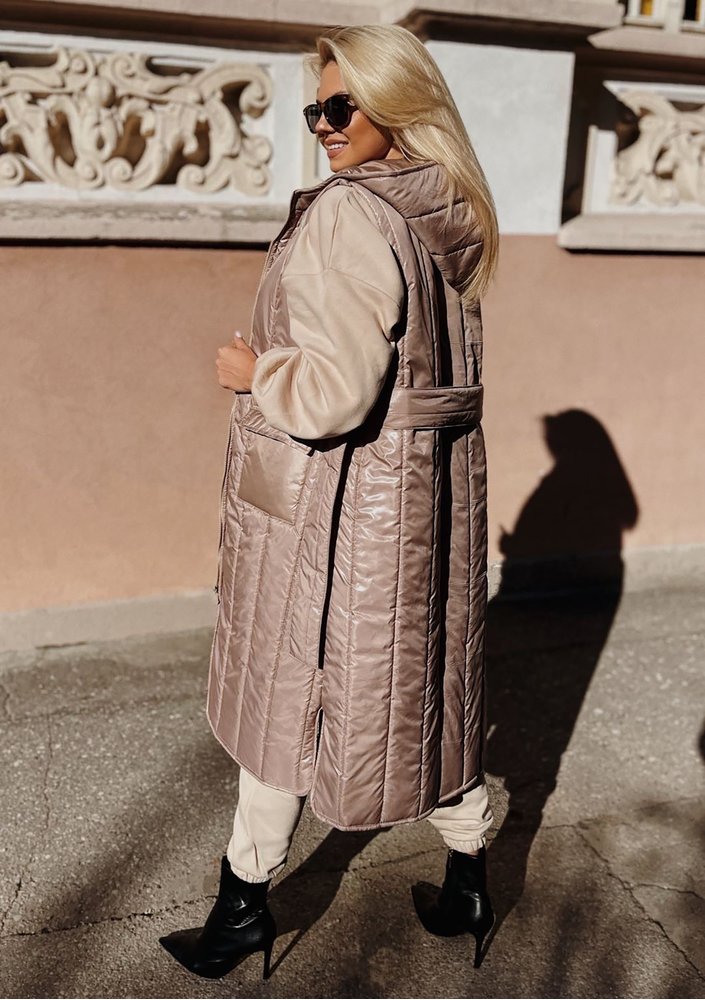 Maren - Latte beige midi sleeveless jacket