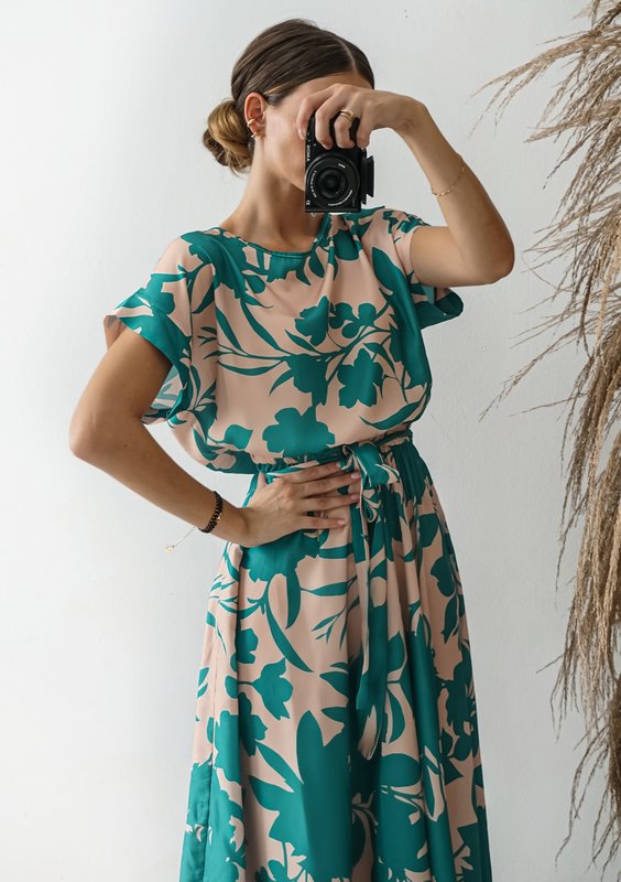 Linda - Sukienka midi Green Leaves