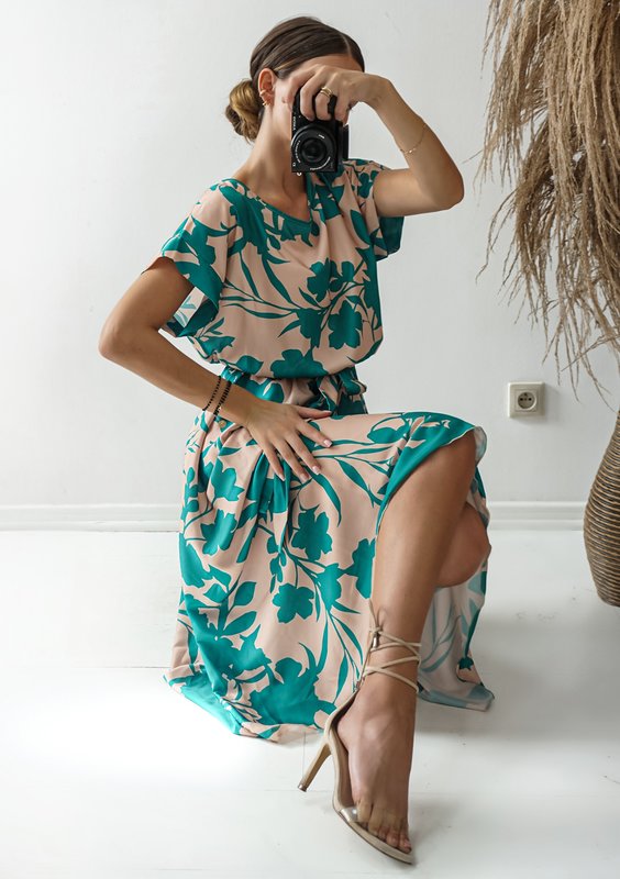 Linda - Sukienka midi Green Leaves