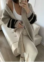 Vind - Długi kardigan Stripes Beżowy