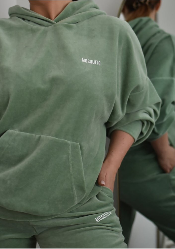 Smoke Mint velvet loose fit hoodie sweatshirt