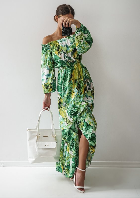 CROSSOVER MAXI DRESS IN FLOWERS PRINT