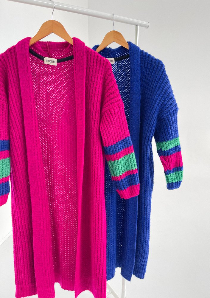 Vind - Long cobalt blue cardigan in stripes