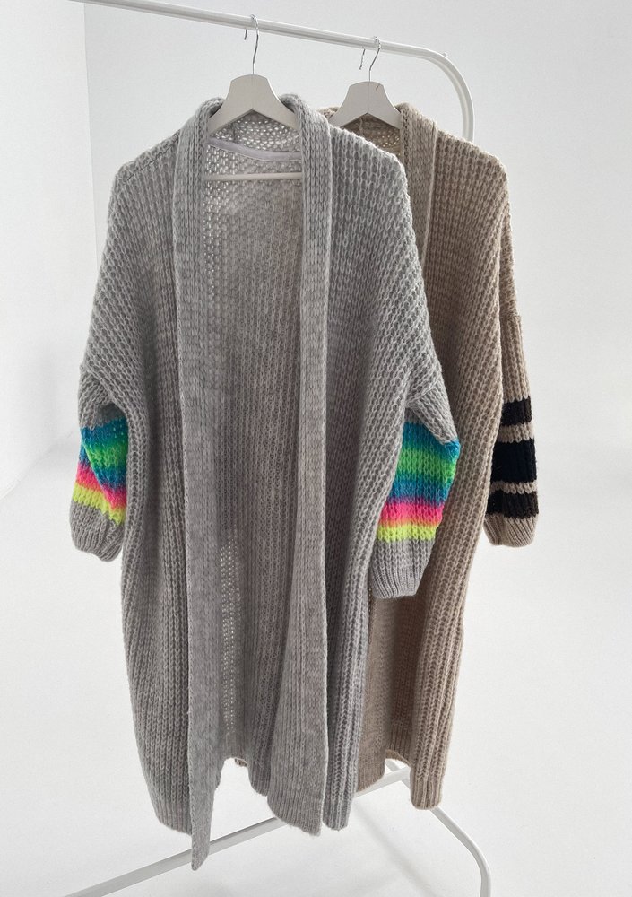 Vind - Long cardigan in neon stripes