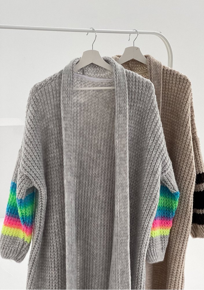 Vind - Long cardigan in neon stripes