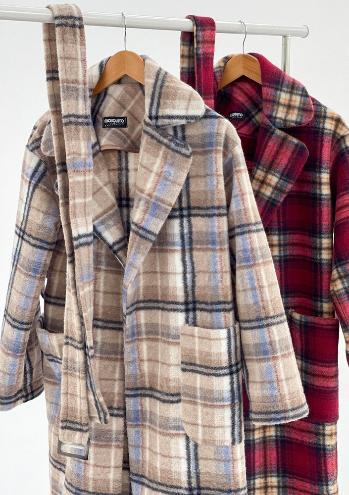 Sage - Beige checked tied coat