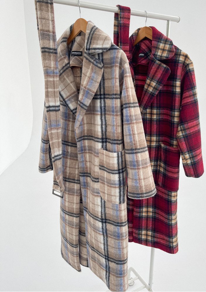 Sage - Beige checked tied coat