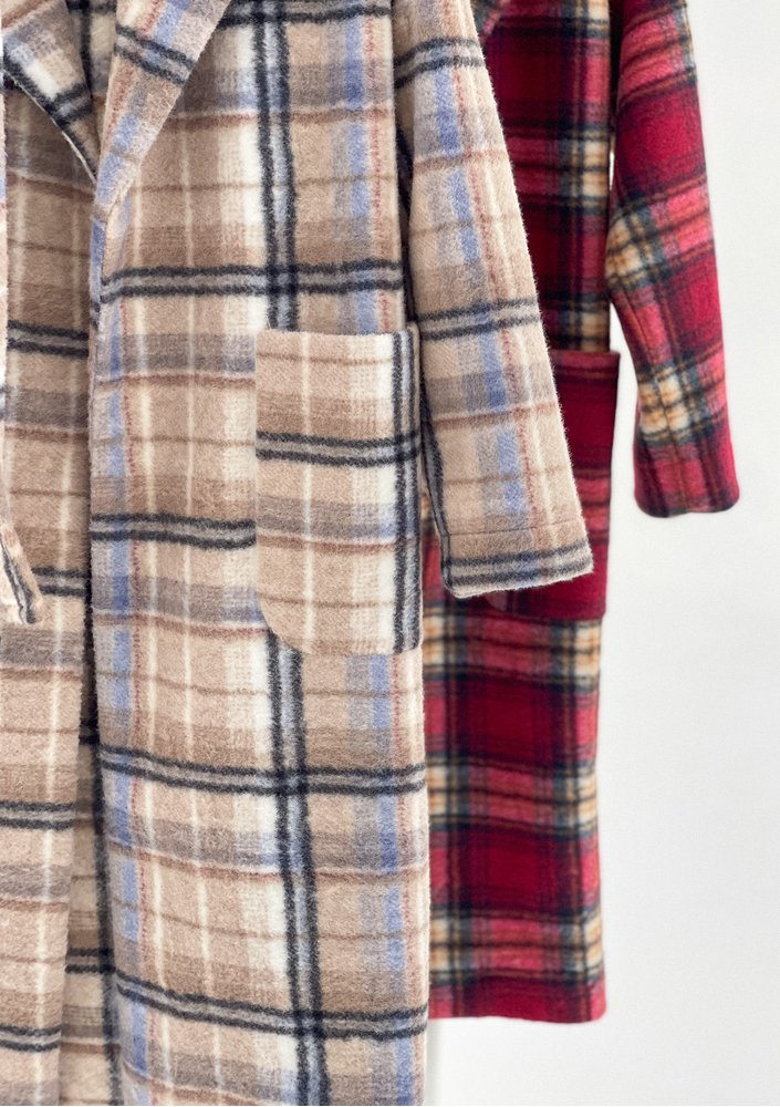 Sage - Beige checked tied coat