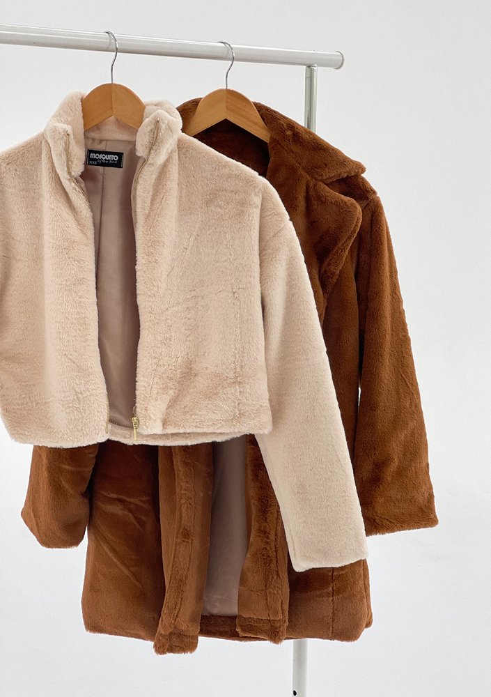 Mojo - Short beige faux fur jacket