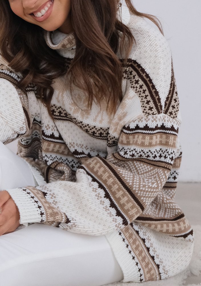 Vinter - Loose turtleneck winter printed sweater