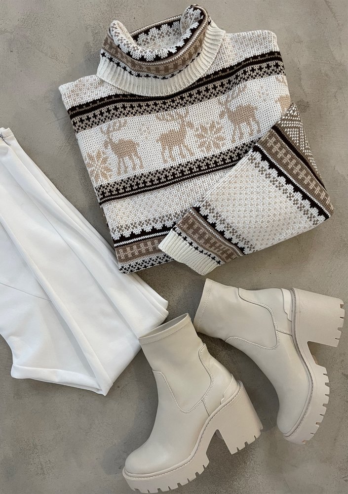 Vinter - Loose turtleneck winter printed sweater