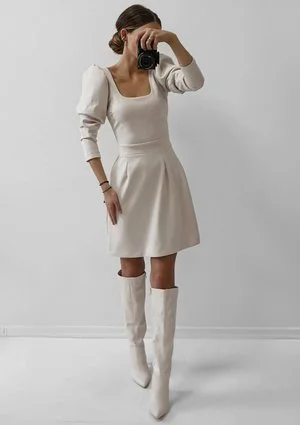 Sana - Beige mini eco suede dress