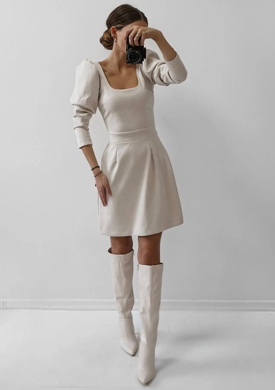 Sana - Beige mini eco suede dress